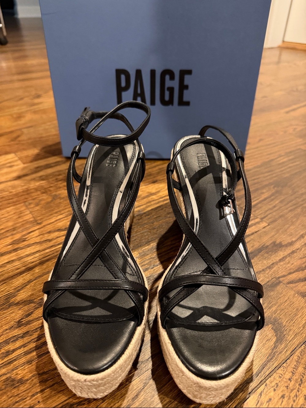 Brand New Paige Black Espadrilles Wedges Size 8